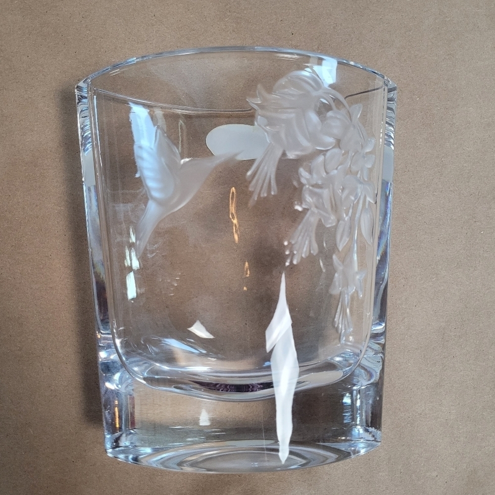 Hummingbird Floral 24% Lead Crystal Vase Made In Czech Republic 6" by 5"